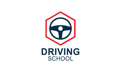 Driving school logo template. Steering wheel logo