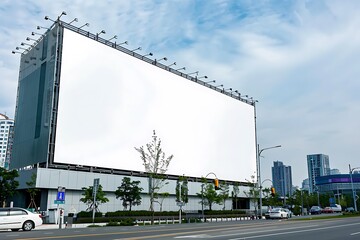Obraz premium Multipurpose arena street with a convertible blank billboard featuring sliding panels for flexible ads.