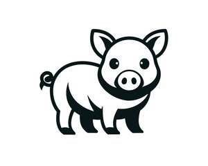 Sign pig. Isolated black silhouette pig on white background. Vector illustration