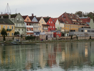 European buildings along a river