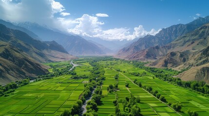 Fototapeta premium Aerial perspective of the breathtaking Panjshir Valley in Afghanistan