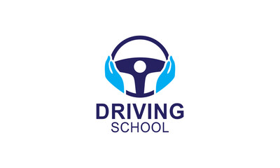 Driving school logo template. Steering wheel logo