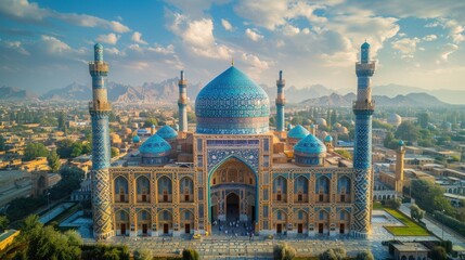 Naklejka premium Drone view of the iconic Blue Mosque in Mazar-i-Sharif, Afghanistan
