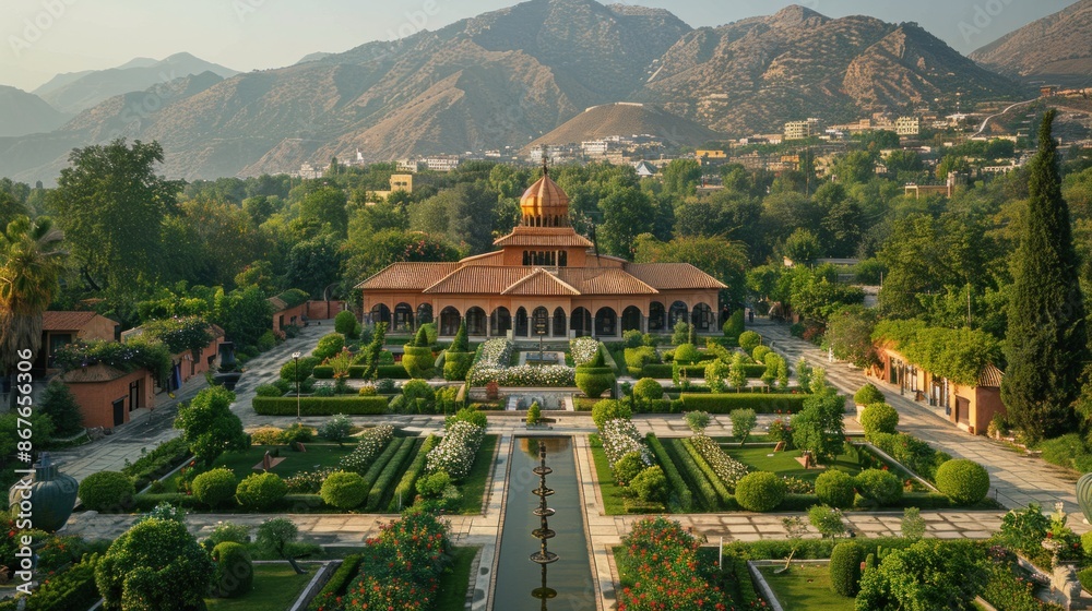 Wall mural Overhead shot of the lush greenery of the Paghman Gardens in Afghanistan - Wall murals