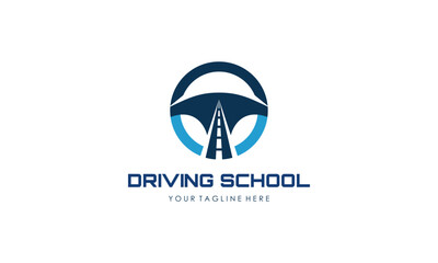 Driving school logo template. Steering wheel logo