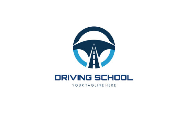 Driving school logo template. Steering wheel logo