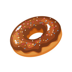 Yummy chocolate donut with decorative sprinkles isolated on white background.
