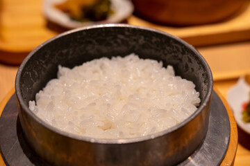 A bowl of Japanese rice served on the table