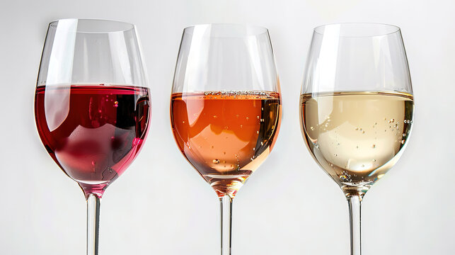 Closeup of three glass, of red, rose and white wine - Powered by Adobe