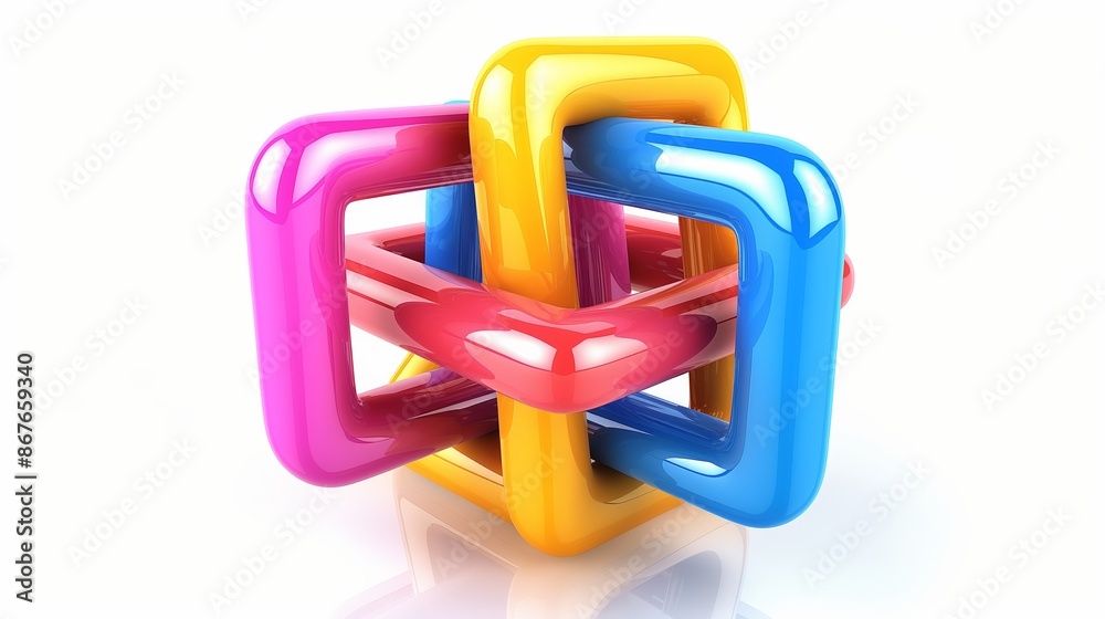 Poster a colorful cube made of different colored squares. the cube is made of three different colors, red, 