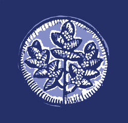 Indigo blue to dye effect abstract vector motif set. Modern masculine bold graphic bandana design for block print hand craft trend. 