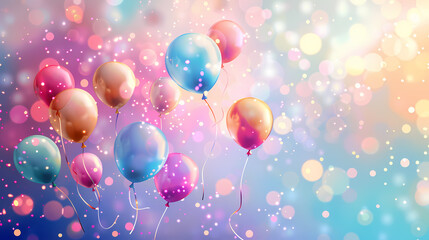 Fototapeta premium Colorful balloons flying on soft background with bokeh lights