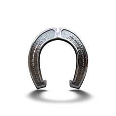 Metal horseshoe casting a shadow on white background