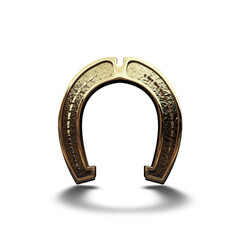 Metal horseshoe casting a shadow on white background