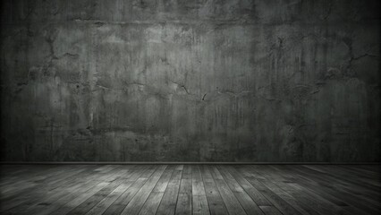 Dark black and gray cement wall and interior textured studio room for product display. Wall background