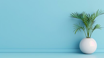 Minimalist business banner featuring a white round vase with a green plant, set against a light blue background, evoking a clean and modern aesthetic.