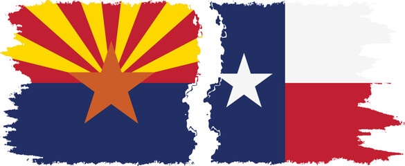 Texas and Arizona states grunge brush flags connection vector