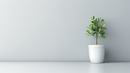 A minimalist business banner template with a clean, professional look. The design features a blank white backdrop with a potted plant exuding simplicity and elegance.