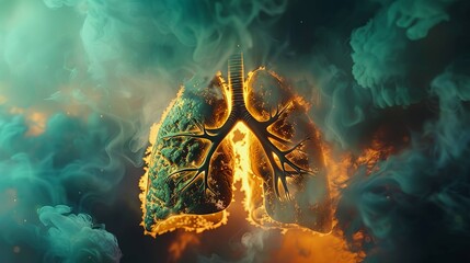 A lung concept art, smoking effect for lung, human lung on fire with smoke