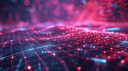 Digital network technology futuristic theme illustration concept. Abstract grid perspective graphic background. Generative AI