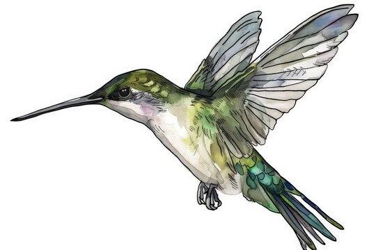 recommend clip art: Abstract Hummingbird line art watercolor logo icon illustration isolated on a white background