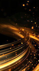 Fototapeta premium Vector illustration of golden dynamick lights linze effect isolated on black color background. Abstract background for science, futuristic, energy technology concept. Digital image lines with light 