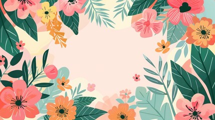 Obraz premium Colorful flower card with flat design and copy space in the middle