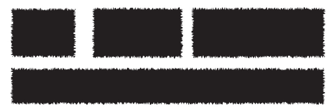 Torn paper frames with rough edges vector set. Black square shapes with ripped jagged borders on white background. Vintage grunge boxes for collage, text, banner, sticker design. Retro photo objects 