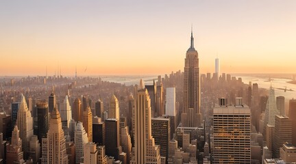 Naklejka premium New York City skyline panorama at sunset 