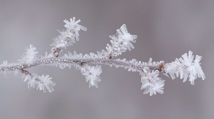 Crystalline frost on a branch winter magic