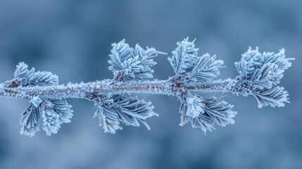 Crystalline frost on a branch winter magic