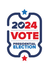 Presidential Election 2024 in United States. Vote day, November 5. US Election. Patriotic american element. Poster, card, banner and background. Vector illustration