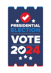 Presidential Election 2024 in United States. Vote day, November 5. US Election. Patriotic american element. Poster, card, banner and background. Vector illustration