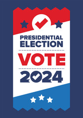 Presidential Election 2024 in United States. Vote day, November 5. US Election. Patriotic american element. Poster, card, banner and background. Vector illustration