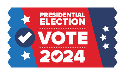 Presidential Election 2024 in United States. Vote day, November 5. US Election. Patriotic american element. Poster, card, banner and background. Vector illustration