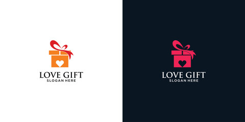 Creative love gift logo design with unique concept , gift box logo , premium vector