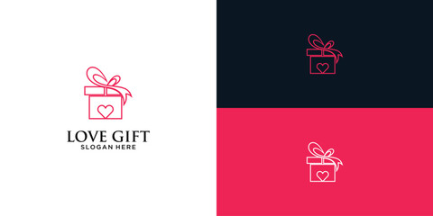 Creative love gift logo design with unique concept , gift box logo , premium vector