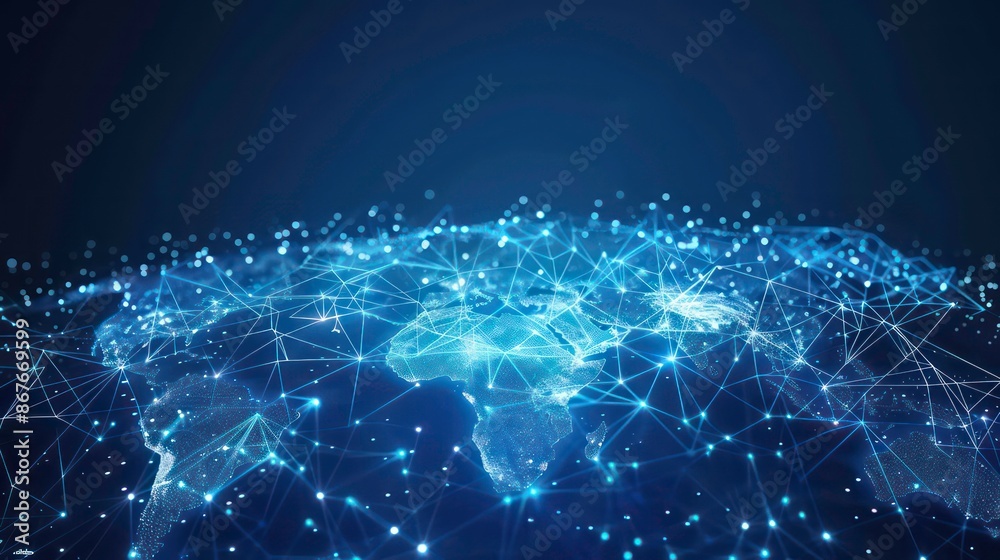 Poster global network connection. big data analytics and business concept, world map point and line composi