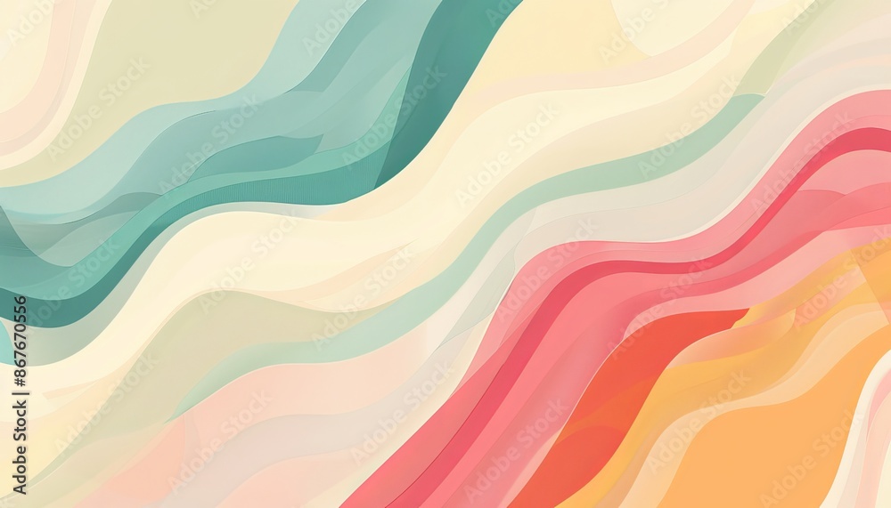 Poster The soft, flowing waves of this pastel-colored abstract image make it the perfect calming wallpaper or background