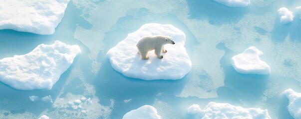 Polar bear on a shrinking ice floe, endangered wildlife, Arctic warming © Nisit