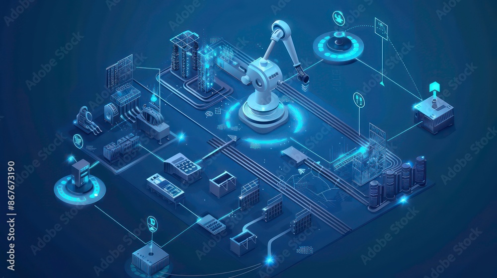 Poster industry 4.0 technology concept - smart factory for fourth industrial revolution with icon graphic s