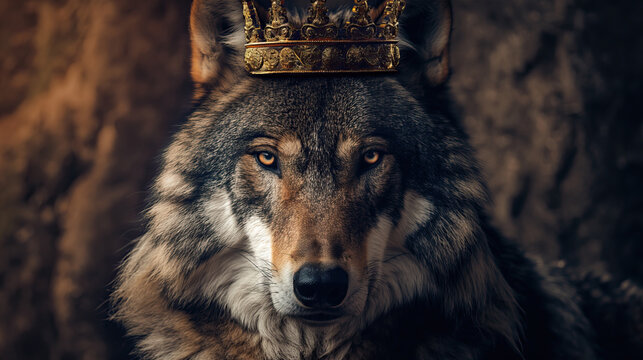 grey wolf with elegant golden crown