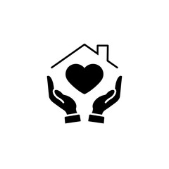 Hands holding house with heart icon vector