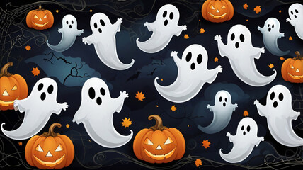 Pattern of bright and burning smiling Halloween pumpkins and burning candles
