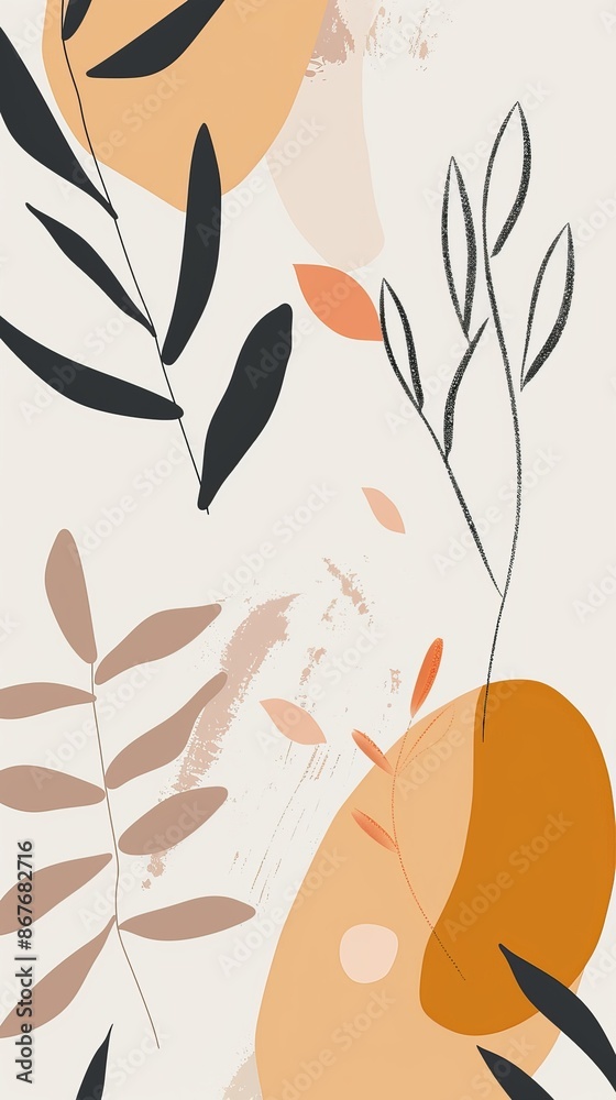 Sticker This minimalist illustration with simple plant forms and shapes serves as a stylish wallpaper or background