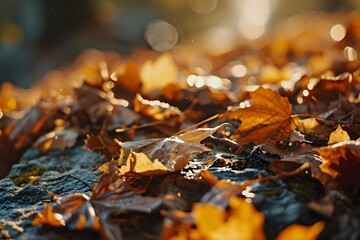  Frost-Covered Autumn Leaves in Sunlight