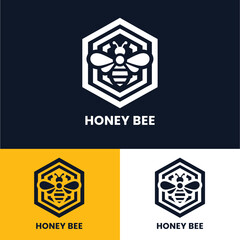 Unique honey bee logo with detailed hexagon pattern ideal for branding and marketing