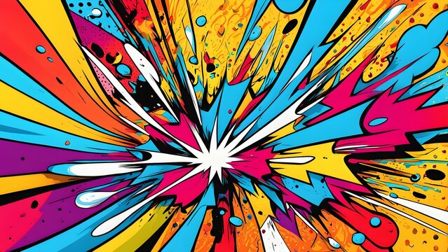 A colorful explosion with a lot of different colors and shapes