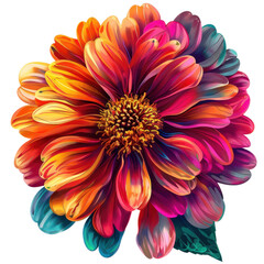 Vibrant multicolored flower with intricate petals displaying a stunning gradient spectrum of warm and cool hues.