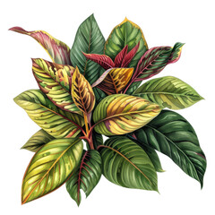 Obraz premium Vibrant tropical leaves illustration featuring a variety of colors and shapes, perfect for nature-themed designs and art projects.